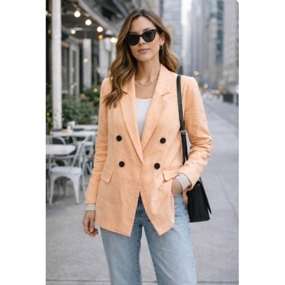 A Loves A Womens Peach Linen Blend Double Breasted Blazer Size L